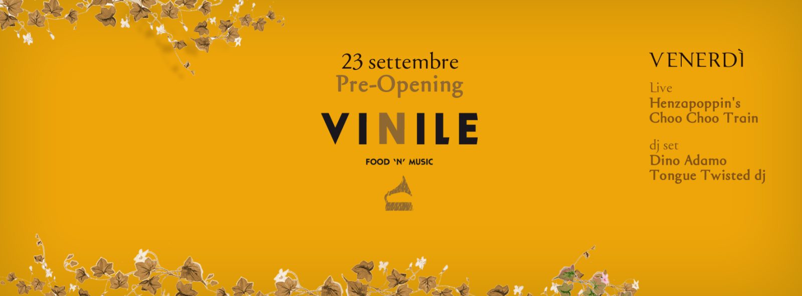 Locandina della serata di venerdì 23 settembre 2016 al Vinile