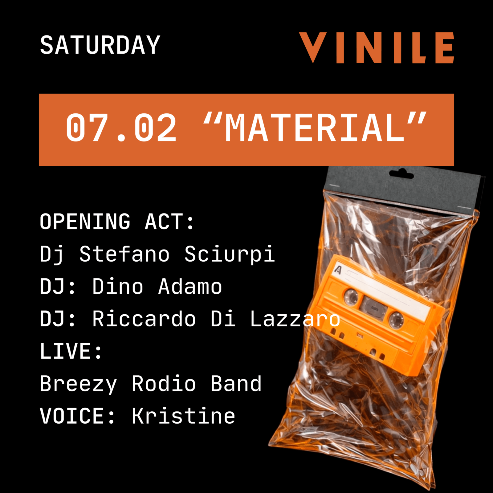 MATERIAL, sabato 7 febbraio 2026 al Vinile