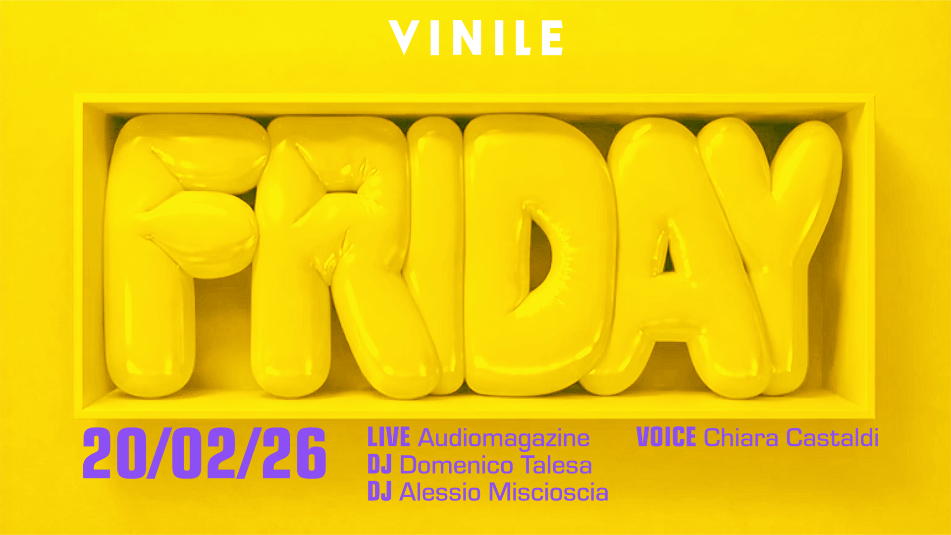 Locandina di FRIDAY VINILE, venerdì 20 febbraio 2026