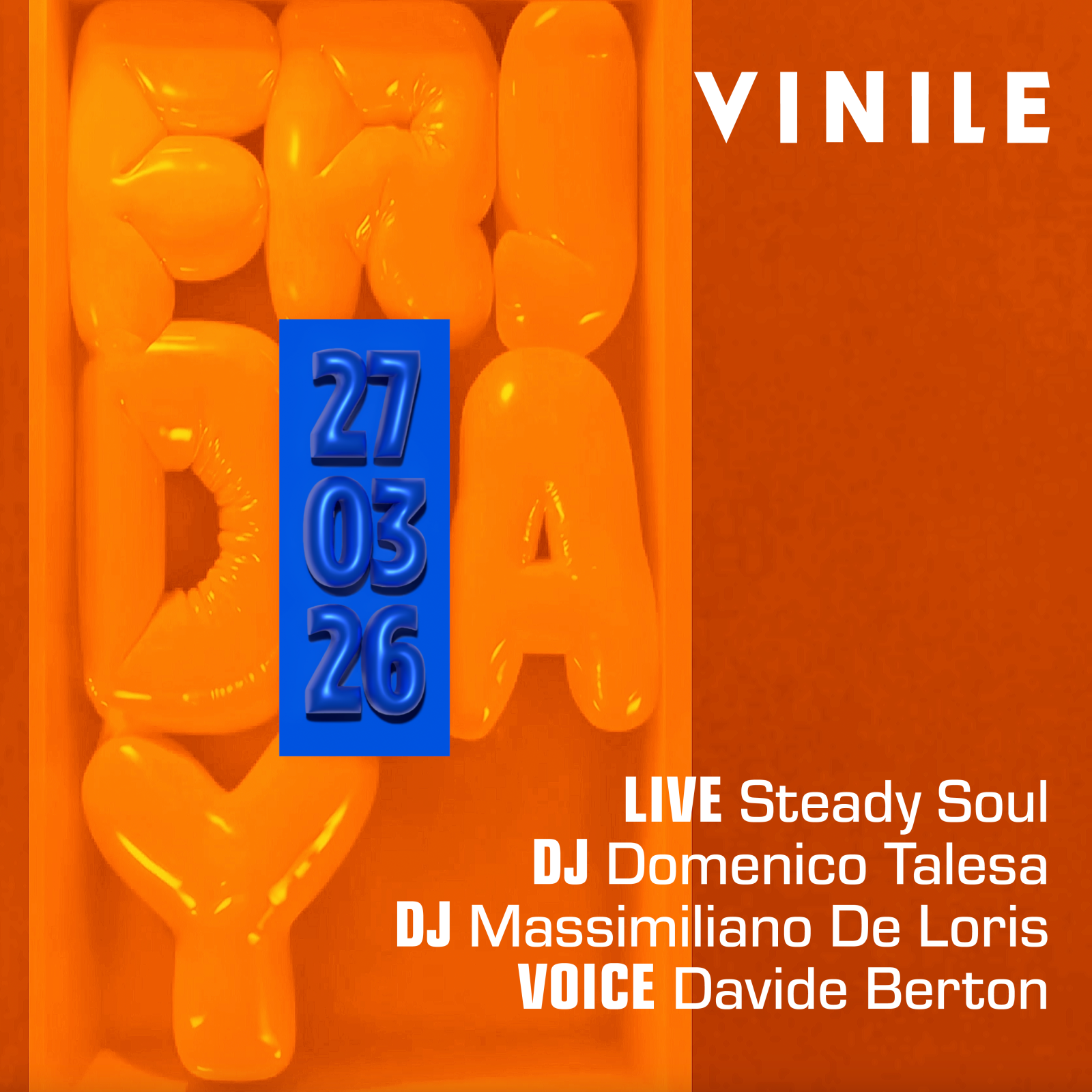 FRIDAY VINILE, venerdì 27 marzo 2026