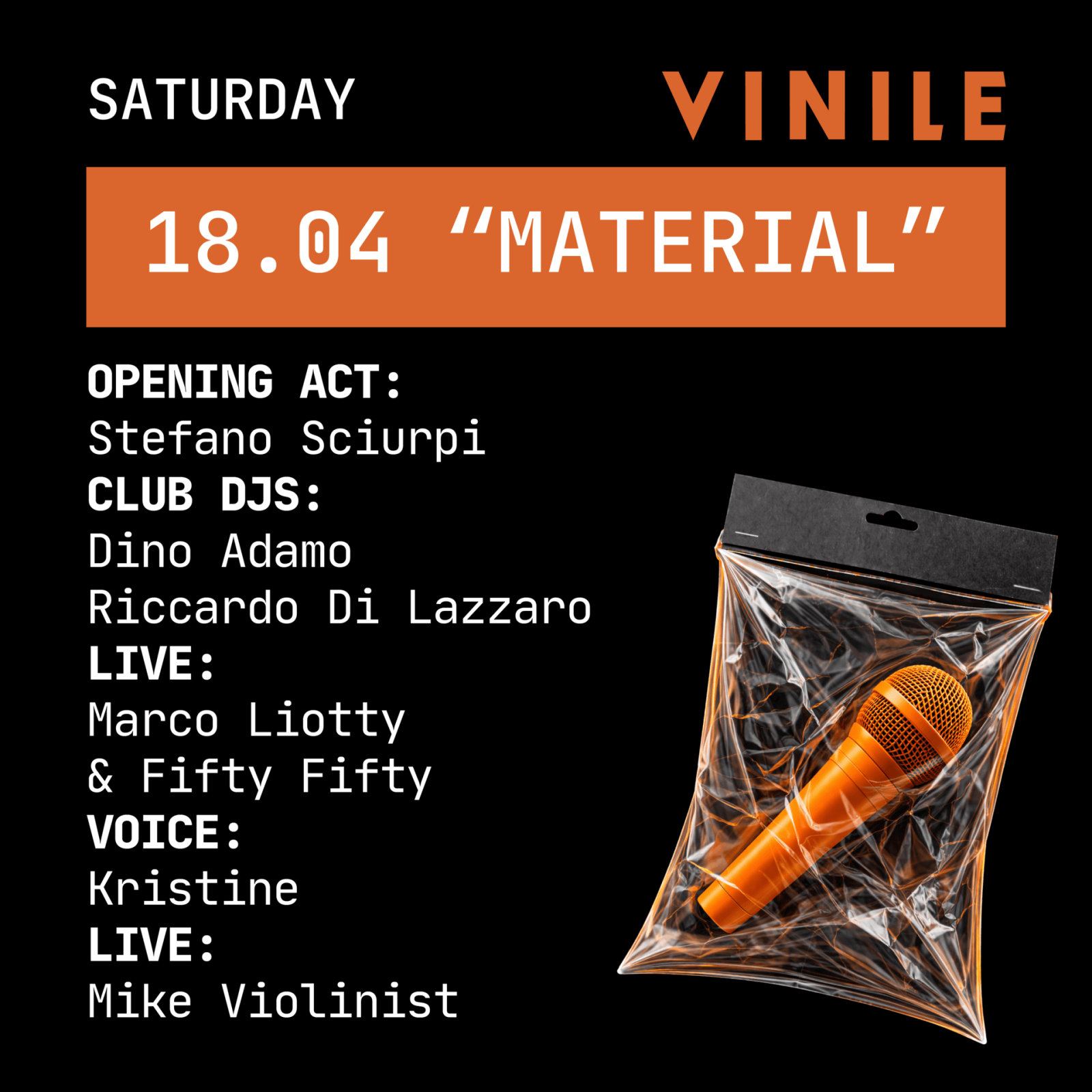 MATERIAL, sabato 18 aprile 2026 al Vinile