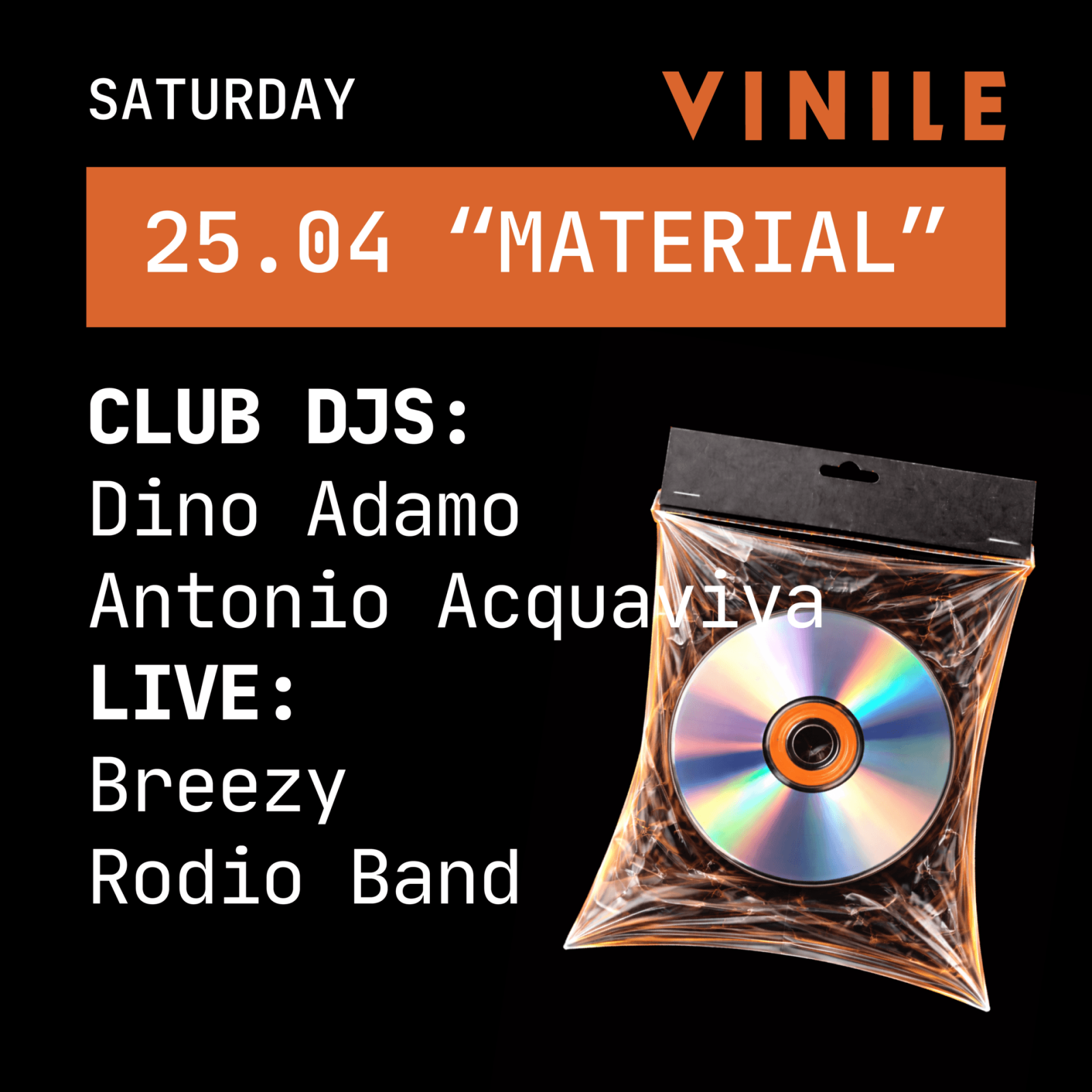 MATERIAL, sabato 25 aprile 2026 al Vinile
